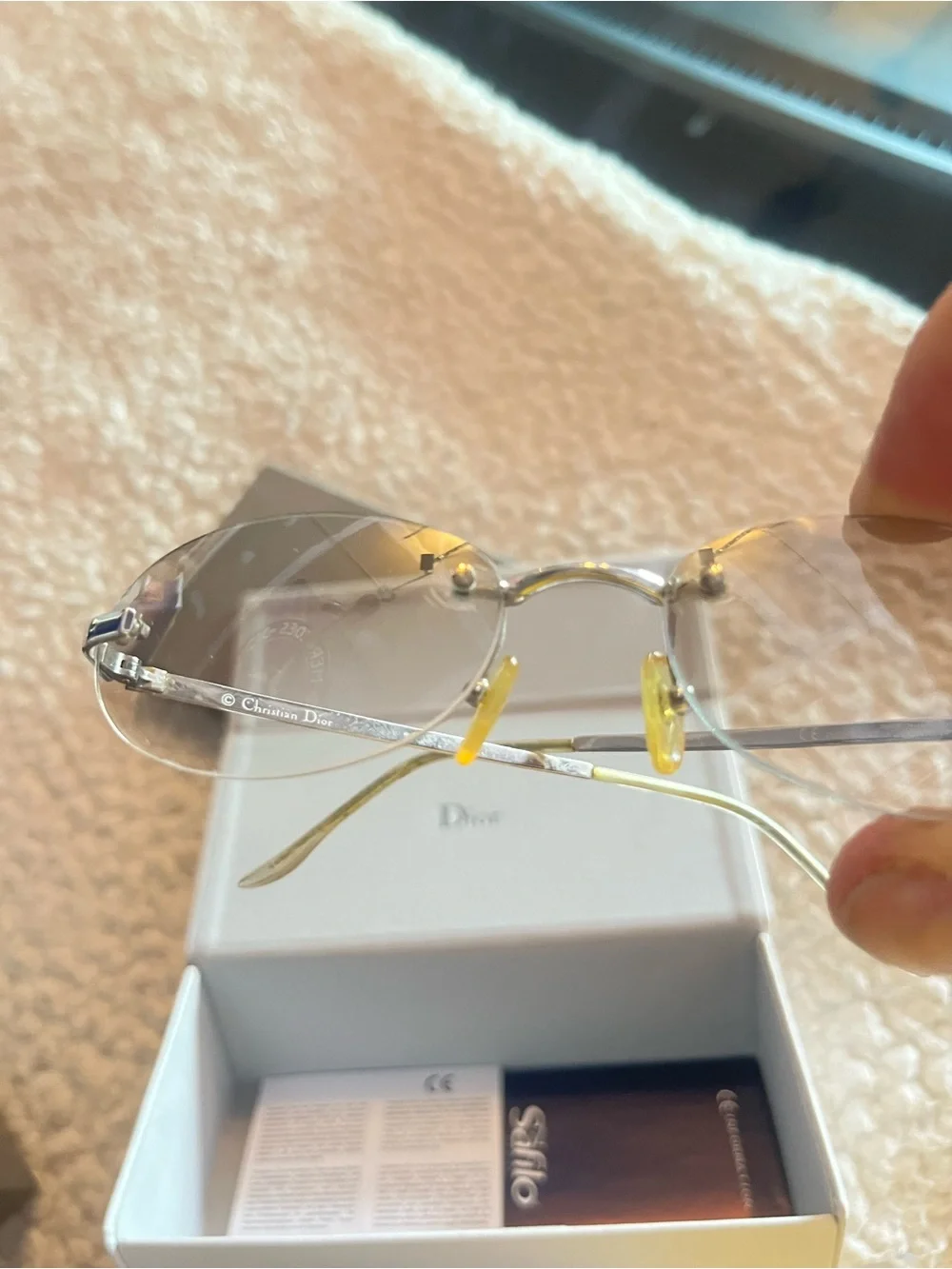 Dior Rimless Sunglasses with Silver Frame and Yellow Nose Pads